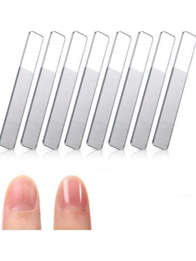 Bộ 8 dũa móng tay nano bằng thủy tinh, dụng cụ đánh bóng móng tự nhiên kèm hộp đựng, thích hợp cho móng tự nhiên.
