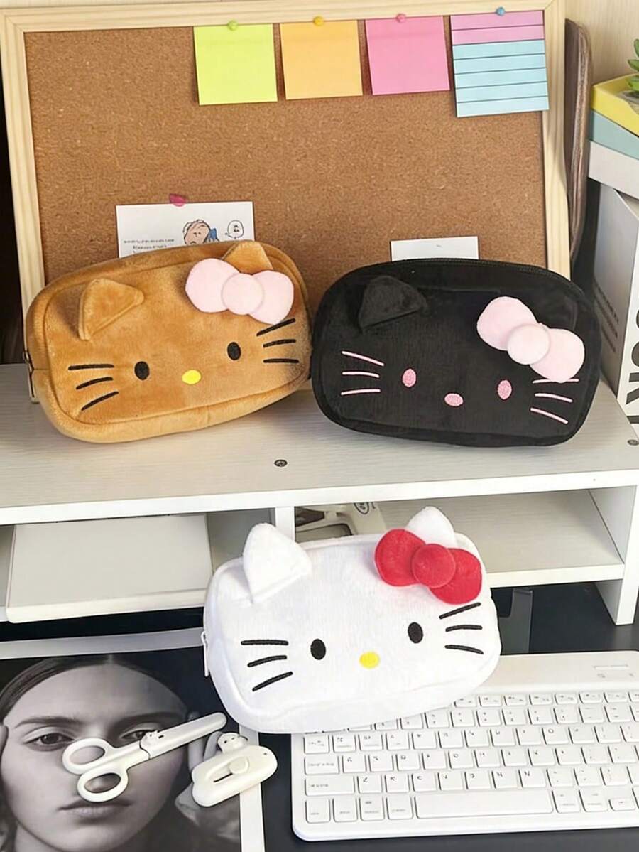SANRIO 三丽鸥Hello Kitty毛绒铅笔盒 - 可爱柔软的化妆包和文具袋，适合女孩 - 毛絨款 - 查看 1