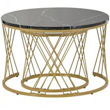 (WF300416AAA) Modern Stackable Coffee Table Set, Round Side Tables With Marble Top, Set Of 2, Gold Color Frame. - Black - View 8