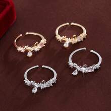 1pc Elegant Flower Decor Adjustable Open Ring With Synthetic Zirconia Stone For Women - Multicolor - View 10