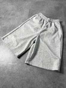 Men's Wide Leg Capri Pants, Summer American Street Style Drawstring Casual Sweatpants, Brand Solid Color Versatile Pants, Comfortable Breathable - Light Grey - View 6
