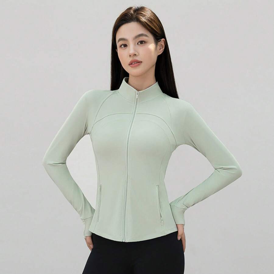 Women's Sun Protection Clothing, New Summer Model, High Collar, Breathable And Fitted Yoga Jacket, Cooling Effect Sun Protection Jacket For Outdoor Use - 淺綠色[拉鍊口袋升級款] - 查看 1