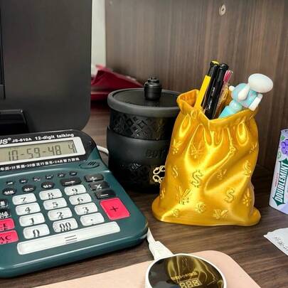 1pc Luxurious Silver/Gold Money Statue Bag With Dollar Sign Wealth Finance Table Desk Office Decoration Funny Gift