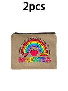 Mehrfarbige Maestra Buchstaben & Regenbogen Apfel Muster Kosmetiktasche, süße Tasche mit großer Kapazität, tägliche Toilettenartikel Make-up Tasche, multifunktionale Aufbewahrungstasche, leichte Reise-Handtasche, exquisites Geschenk, Reise-Souvenir für Freunde, unverzichtbare Reise-Aufbewahrungstasche, geeignet für Arbeit, Rückkehr zur Schule, Reisen, Picknick, Camping, Outdoor-Abenteuer, Valentinstag Geschenk - Verschiedenfarbig - Übersicht 25