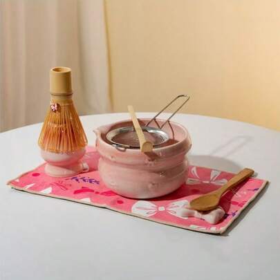 Matcha Tea Set: Bamboo Whisk, Tea Bowl, Tea Spoon, Sifter, Stand - Traditional Japanese Tea Ceremony Utensils