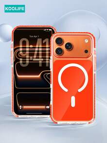Koolife 1pc Solid Color Magnetic Phone Case, PC+TPU Material, Transparent Lens Frame And Buttons, Colorful Side Stripes, Anti-Drop Protective Shell, For IPhone18pro/18pro Max/17/17Pro/17ProMax - Orange - View 2
