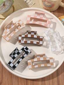 6pcs Checkerboard & Checkered Pattern Hair Claw Clips, Medium Size, Bohemian Style For Beach, Vacation Fall Winter Hair Clip Hair Accessories For Women Elegant Hair Clutch Flower Hair Clip Summer - Nhiều màu 10 - Xem 5
