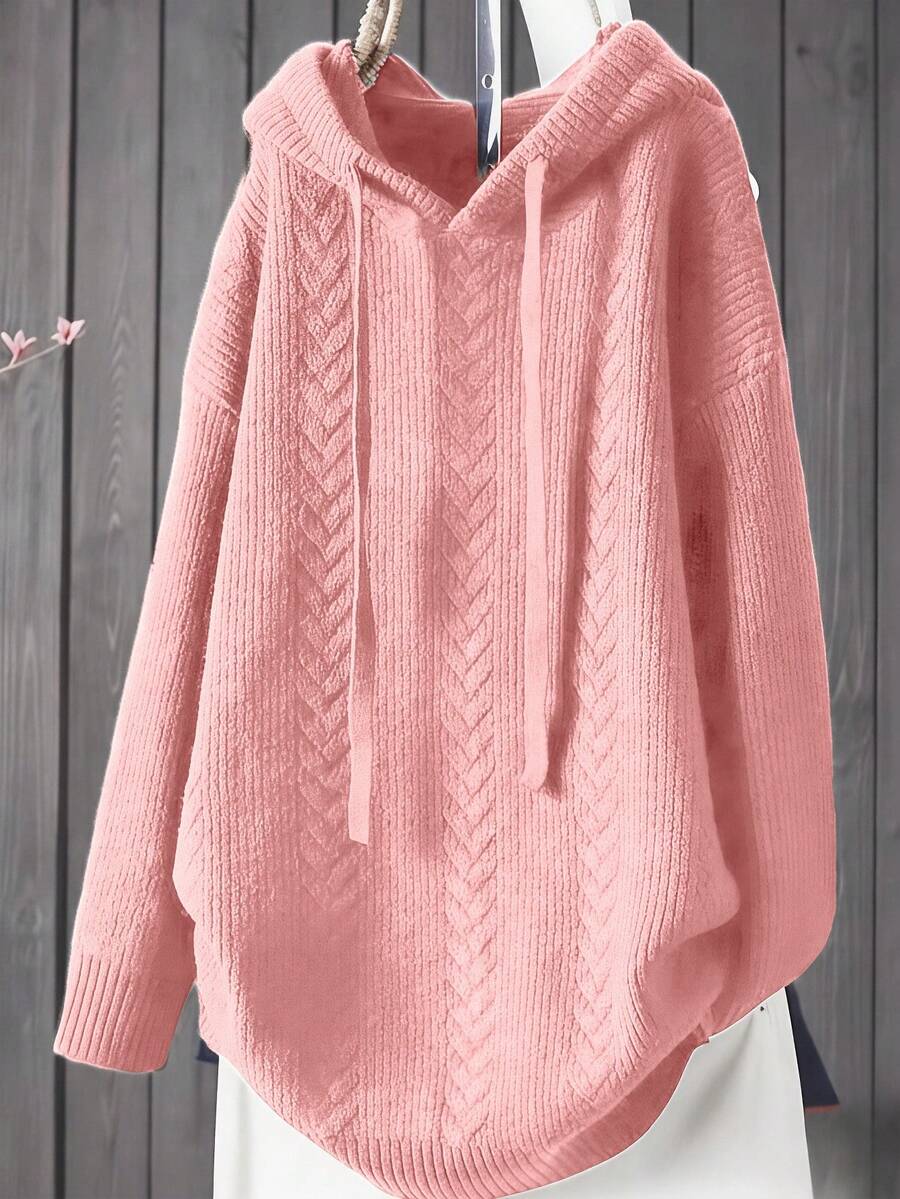 Sweater Pullover Berkerudung Kasual Wanita Ukuran Besar, Musim Gugur/Dingin - Bunga Sakura Utara Merah Muda - View 1