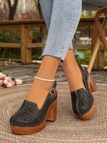 1 đôi sandal cao gót mới, thoải mái và đa năng, phù hợp để đi chơi, đi nghỉ mát, dự tiệc. - màu đen - Xem 4