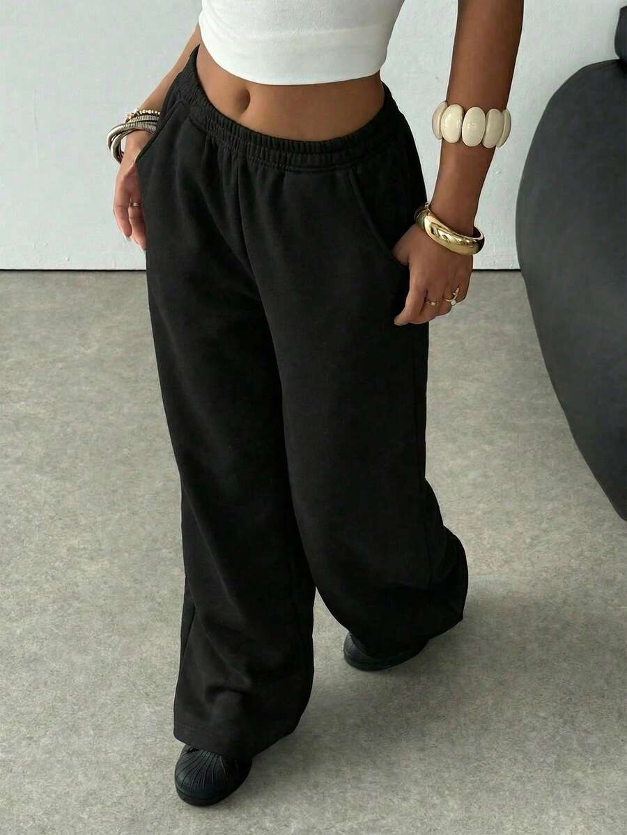Girls & Teens' Lightweight Black Sweatpants, Retro College Style, Versatile For Summer Outdoor & Running, Sports Pants - Black - View 1