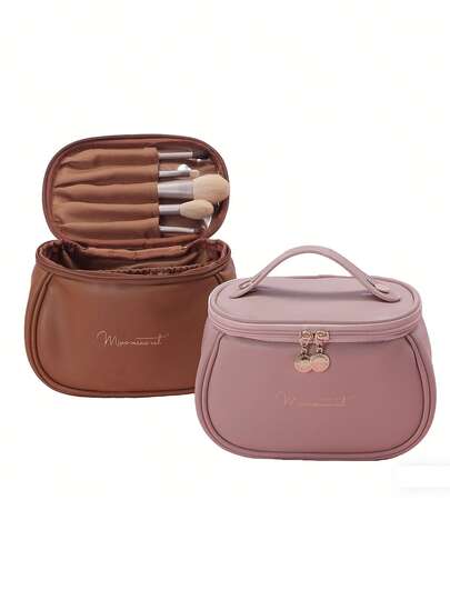 1pc Large Capacity PU Makeup Bag, Portable Cosmetic Bag, Waterproof Toiletry Bag, Storage Pouch