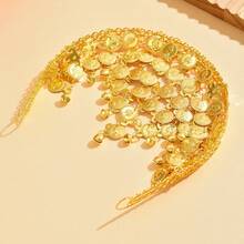 1 pieza Diadema con diseño único de cadena con borla con forma de moneda con patrón de retrato de estilo de Oriente Medio, adecuada para actuaciones de danza, elegante, fiesta - Dorado - Ver 5