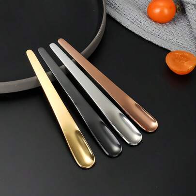 1pc Stainless Steel Coffee Spoon/Titanium Plated Ice Cream Spoon, Creative Design, Back To School Supplies, Autumn Decor, Household Back To School Essential, Autumn Essential