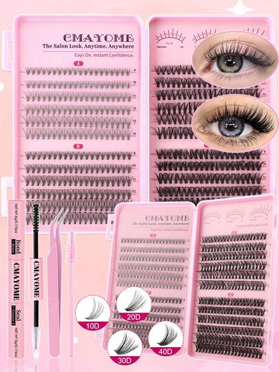 480PCS D-Curl Individual Cluster False Eyelashes (Large Capacity) | 10D-100D 2 Styles DIY Eyelash Book Set (9-14mm)Comes With Glue/Tweezer/Brush | Thick Natural, Strong Curl, Soft Lightweight, ReusableEyelash Extension | For Daily/Wedding/Party/Holiday | Makeup ToolEyelash Set, Eyelash Clusters, Individual False Eyelashes.