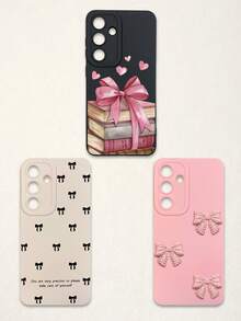 3pcs Bowknot Phone Cases, Soft TPU Full Coverage Anti-Drop Cases With Precise Cutouts, Featuring 3D Rhinestone Bowknot, Healing English Slogan, Hand-Painted Heart Pattern, Suitable For IPhone & Galaxy, Great Gift For Birthday, Holiday, Best Friends - Multicolor - View 65