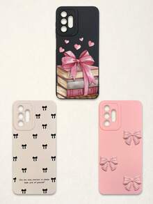 3pcs Bowknot Phone Cases, Soft TPU Full Coverage Anti-Drop Cases With Precise Cutouts, Featuring 3D Rhinestone Bowknot, Healing English Slogan, Hand-Painted Heart Pattern, Suitable For IPhone & Galaxy, Great Gift For Birthday, Holiday, Best Friends - Multicolor - View 30