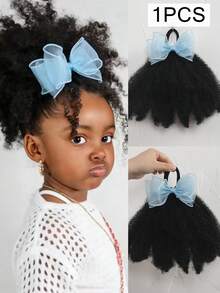 1pc Kids Ponytail With Yarn Bow Elastic Bow Clip Soft Hair Big Go Afro Kinky Marley Kids Braided Ponytail For Girl - Black - View 12