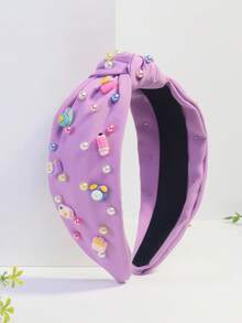 1pc Women's School Elements Solid Color Cute Polyester Knotted Headband Travel Accessories Hair Band Diadema Hair Hoop,Festival,Birthday - Multicolor - View 12
