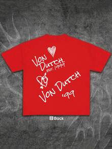 Summer Tops Mother's DayWhite 1pcs Women's Double-Sided Printing Von Dutchh Heart Logo With Key And Year 1999 Fabric Soft & Skin-Friendly Unisex Style Gifts For Spring Festival, Valentine's Day, St. Patrick's Day & World Cup-Van Dutch Dragon Print Women T Shirt Classic Americana Style Graphic TeeLoose And Comfortablesummer Clothes Easter - Red - View 3