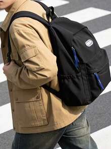 Men's Black Casual Large Capacity Backpack, Lightweight Nylon School Bag, Multi-Pocket Travel Commute Laptop Backpack For Daily Use - Black - View 6