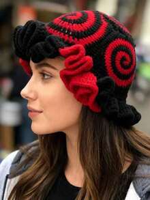 1pc Y2K Style Handmade Floral Crochet Fisherman Hat For Women, Colorful Hollow Knitted Fisherman Hat Suitable For Casual, Vacation, Boho Street Style (Random Patchwork) - Bát quái - Xem 12