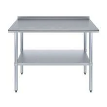 Stainless Steel Work Table with 1.5" Backsplash Metal Kitchen Food Prep Table NSF 48" Long x 24" Deep - Metal - Ver 3