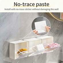 2 Pieces Of Bathroom Flip-Top Adhesive Wall-Mounted Storage Boxes, No-Drill Plastic Bathroom Organizer Boxes, Suitable For Cotton Swabs, Cotton Pads, Oral Care Products, Lipstick Storage Boxes. Space-Saving, Quick To Install. Can Be Used As A Birthday Gift, Christmas Gift, Or Valentine's Day Gift - White 2pcs - View 4