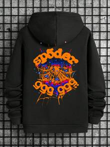 Graphic Hoodie Spider Print Drawstring Pullover Autumn Y2K Long Sleeve Sweatshirt Streetwear - [Back Print]Orange-purple - View 8