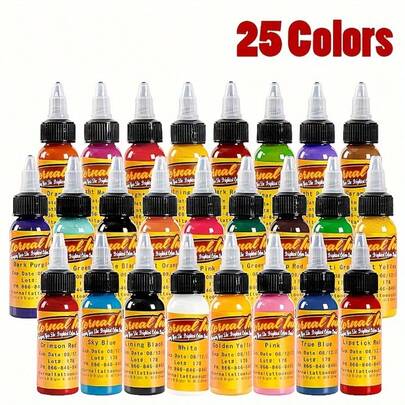 Set de 25 colores de tinta para tatuajes de 30ml/1oz, kit de tinta para tatuajes profesional para artistas y aficionados al tatuaje