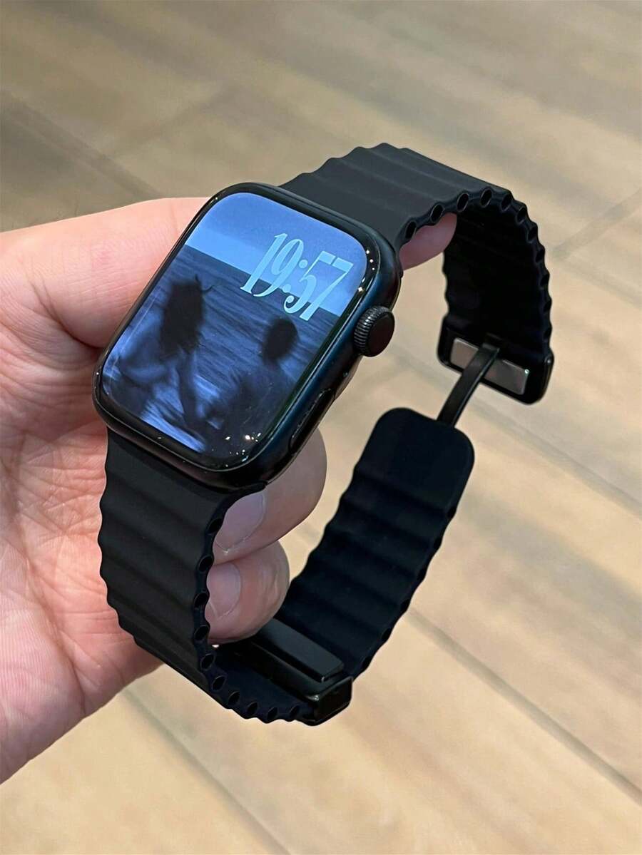 1 dây đeo đồng hồ silicon từ tính tương thích với Apple Watch 46/45/41/40/42/38/49/44mm, phù hợp với SE/S11/10/9/8/7SE4/5/6/3/2/1 Ultra 3/2/1, phụ kiện, thích hợp cho mùa xuân, hè, thu và đông. - màu đen - Xem 1