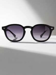 1 Piece Men's Retro Round Sunglasses, Black Acetate, Gray Gradient Lens, UV400, Suitable For Casual Daily Use And Beach - 黑色漸變 - 查看 4