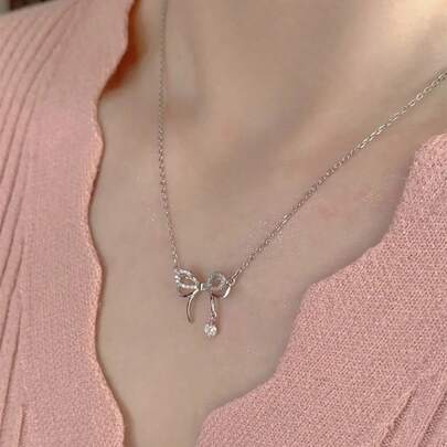 Double-Layer Bow Tie Necklace For Women, Ins Style Minimalist Luxury Niche Design Cute Dainty Choker