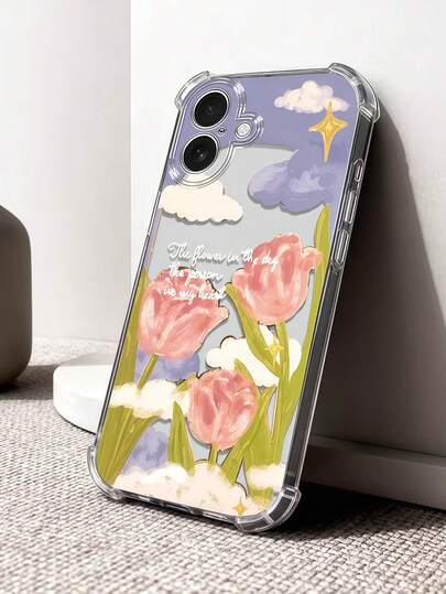 1pc Creative Cute Tulip & Cloud Transparent Anti-Drop High Screen Design Phone Case Compatible With 9 Pro XL/ Smart 8/ Hot 40i/Spark 20/Spark 20C/Spark Go 2024/ Moto G84/Honor X9b/1+Ace 3V/Galaxy S26 S25 S24Ultra S24Plus S24FE S23 S22 S21 S20 A73 A72 A70 A55 A54 A53 A52 A50 A30 A42 A35 A34 A33 A25 A24 A20 A30 A15 A56 A57 A16 A17 A07