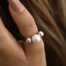 New Design Freshwater Pearl & Crystal Beaded Adjustable Ring, Minimalist & Elegant Color Combination - Multicolor - View 2