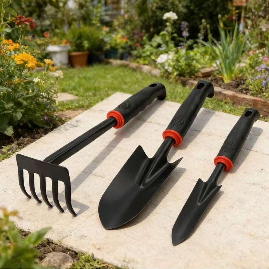 3pcs Garden Tool Set, Iron Rake And Shovel, Home Gardening Planting Tools - C - View 1