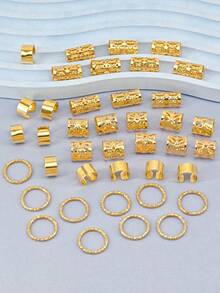 40pcs Mixed Styles Hair Scrunchies, Adjustable Hair Ties Suitable For Braiding Hairstyles, All Season - Gold - View 5