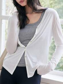 Cardigan de mujer con protección solar, holgado y ligero, que estiliza la figura; chaqueta corta de primavera-verano - Blanco - Ver 4