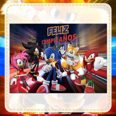 Sega 卡通主题背景布，85*120厘米。卡通生日派对背景装饰布。适用于生日、周年纪念派对装饰、户外用餐、生日派对用品、情人节、感恩节、新年等生日派对装饰。