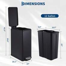 Beaully Slim Stainless Steel Trash Can – Space-Saving Indoor Recycling Bin – Step-On Pedal, Removable Inner Bucket, Soft Close Lid – Dog Proof – For Kitchen, Office, Or Bathroom - Black - View 2