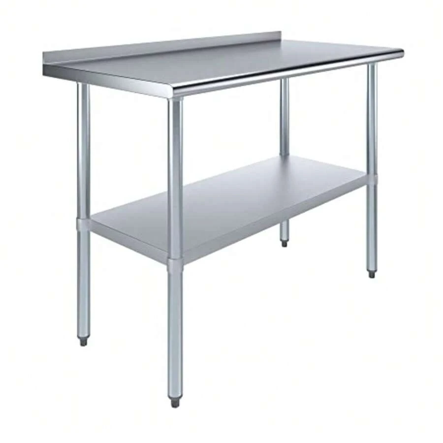 Stainless Steel Work Table with 1.5" Backsplash Metal Kitchen Food Prep Table NSF 48" Long x 24" Deep - Metal - Ver 1