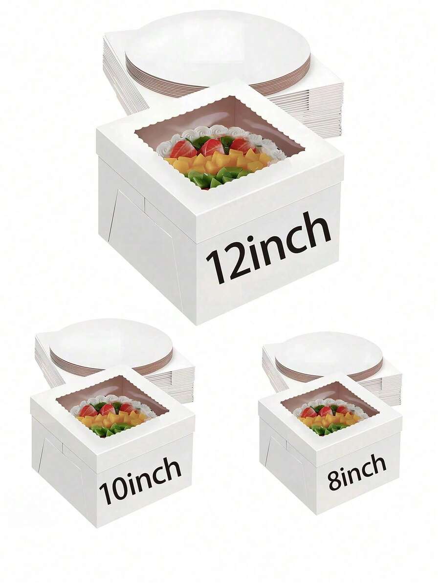 1 Hộp bánh kèm đế bánh (1 hộp và 1 đế), 12"X10"X8" / 12"X10"X8", hộp bánh màu trắng có cửa sổ, thích hợp cho bánh ngọt, bánh quy, bánh pastry, bánh pie, đám cưới, sinh nhật, Halloween.