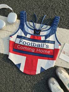 女士休闲英格兰针织网眼面料印花徽章露脐背心，适合春夏街头风格，Blokecore风格，透气凉爽，运动时尚，足球比赛、观赛日、足球节、足球派对必备单品，女士足球比赛日着装，夏季上衣，外套 - 彩色 - 查看 8