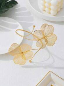 1pc New European And American Style Hollow Flower Armband, Elegant And Fashionable, Designed For Women, Suitable For Daily Wear In Summer, Party/Holiday Gift - Gold - View 4