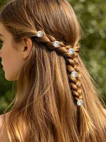 10pcs Rhinestone Mini Bead Hair Clips, Hair Decoration For Messy Bun/Braids, Bridal/Party Styling Accessories - Multicolor - View 2