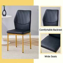 Table And Chair Set. 63" X 35.4" Luxurious White Marble-Patterned Tempered Glass Dining Table.Paired With 6 BLACK PU Material High Resilience Dining Chair With Metal Gold Leg. - Black + White+Gold + Breathable PU Leather + Glass+Metal + Seats 61 - View 9