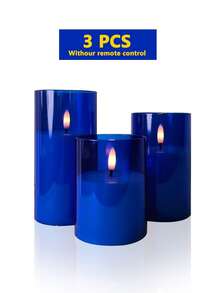 3pcs Flameless Candle Lights With Remote Control/Timer, Battery Operated Candles, Blue Candles, Warm Light Candles, For Tabletop Centerpiece Decor, Suitable For Christmas, Halloween, Valentine's Day, Mother's Day, Gift, Birthday, Proposal, Wedding, April Fool's Day, Dining Table, Party, Holiday Atmosphere Decoration - Blue - Warm Light - View 15