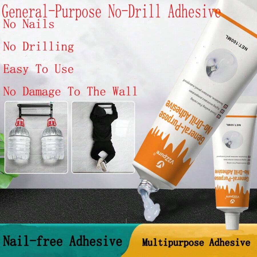 Strong No-Nail Adhesive, Powerful Bonding Agent For Wall, Metal, Mirror, Tile, Baseboard, Bathroom Shelf & Various Materials - Waterproof, Multi-Purpose, No Drilling Required Household Glue, For Repairing Shoes, Multi-Purpose Quick-Drying Adhesive