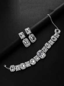 Bộ trang sức gồm bông tai và dây chuyền đính đá lấp lánh thời trang dành cho cô dâu, dự tiệc cưới, tiệc tùng. - Nhiều màu - Xem 3