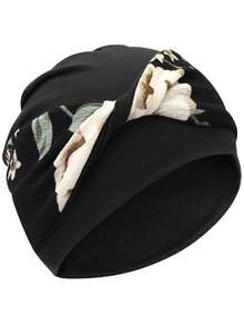 1pc European & American Fashion Street Style Headscarf Hat, Printed Headband Twist Beanie, Floral Headscarf Hat, Suitable For Cancer Patients, Elastic Chemotherapy Headwear Turban - 黑色背景,米色豹紋斑點 - 查看 10