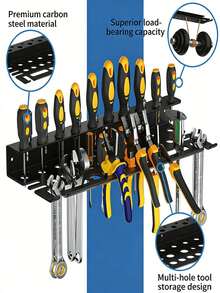 1个重型工具收纳架，带多个圆形插槽和挂钩，大容量，可收纳螺丝刀、钳子、锤子、刷子、喷雾瓶等，防锈耐用，是车库、工作室、工具棚的理想之选，让工具井然有序、方便取用。 - 多色 - 查看 7